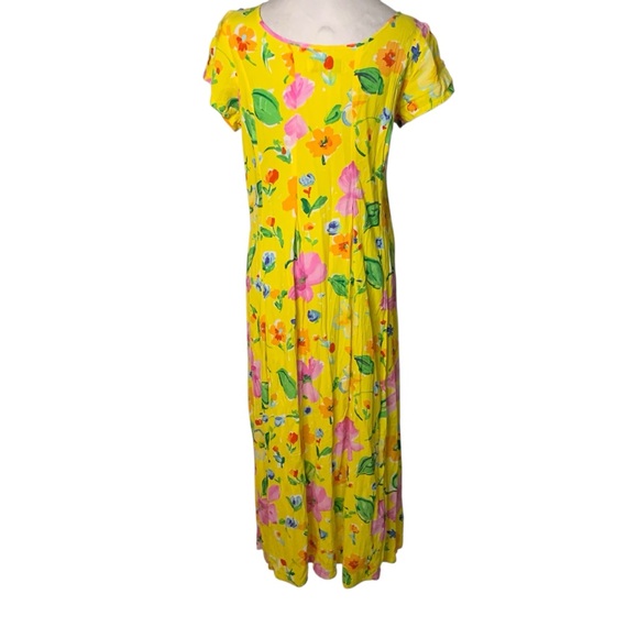Vintage 90s Jams World Yellow Floral Rayon Women’s Medium Maxi Dress Hawaiian - Picture 4 of 7